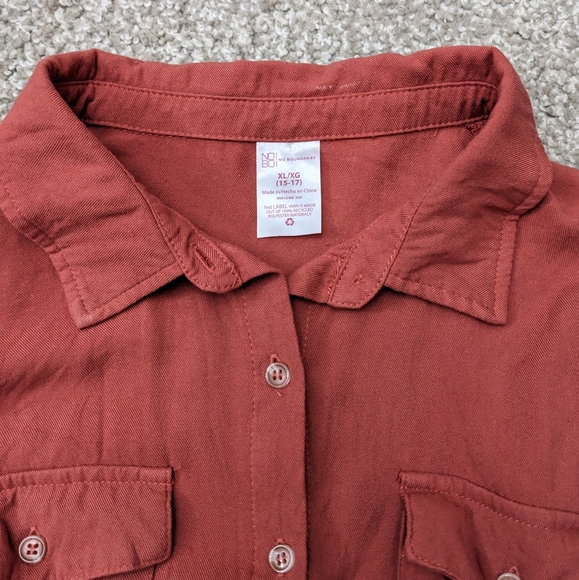 (2/$25) No Boundaries coral full sleeve button down shirt ruched waist tie - Picture 5 of 14